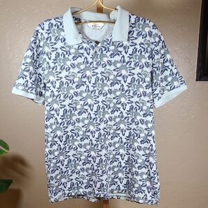 Ben Sherman Green Blue Polo with Elegant Floral Design Medium 100% Cotton
